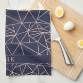 Elegant Roos Gold Foil Geometric Polygon Navy Blue Theedoek (Quarter Fold)