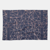 Elegant Roos Gold Foil Geometric Polygon Navy Blue Theedoek (Horizontaal)