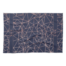 Elegant Roos Gold Foil Geometric Polygon Navy Blue