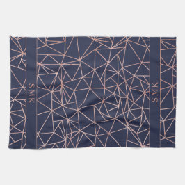 Elegant Roos Gold Foil Geometric Polygon Navy Blue Theedoek
