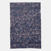 Elegant Roos Gold Foil Geometric Polygon Navy Blue Theedoek (Verticaal)
