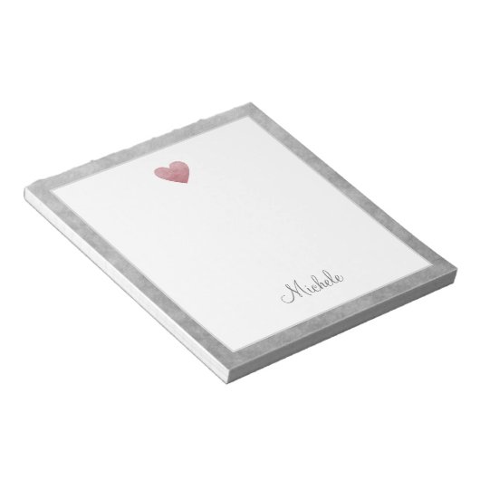 Elegant Roos Gold Foil Heart Modern Script Notitieblok (Schuin)