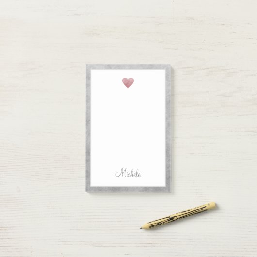 Elegant Roos Gold Foil Heart Modern Script Post-it® Notes (Op bureau)