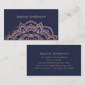Elegant Roos Gold Foil Mandala over marine Visitekaartje (Voorkant / Achterkant)