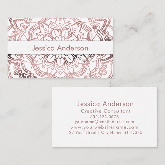 Elegant Roos Gold Foil Mandala over White Visitekaartje (Voorkant / Achterkant)