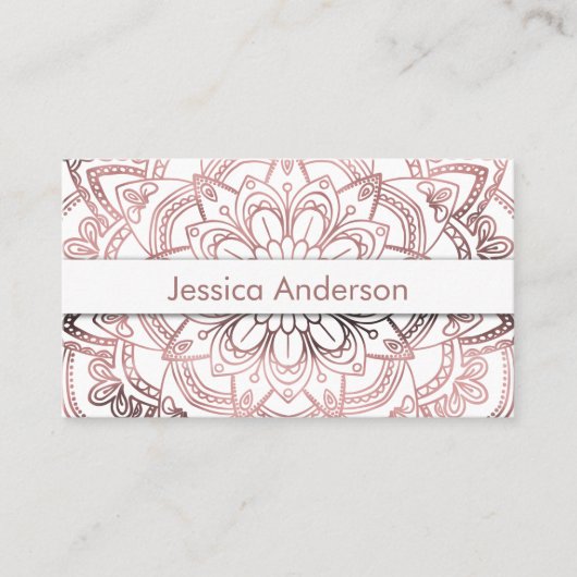 Elegant Roos Gold Foil Mandala over White Visitekaartje (Voorkant)