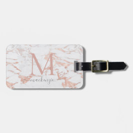 Elegant Roos Gold Foil marble Monogram Bagagelabel