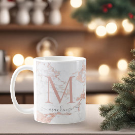 Elegant Roos Gold Foil marble Monogram Koffiemok