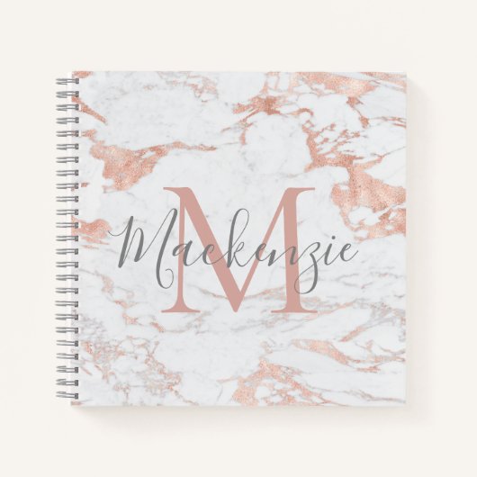Elegant Roos Gold Foil marble Monogram Notitieboek (Voorkant)