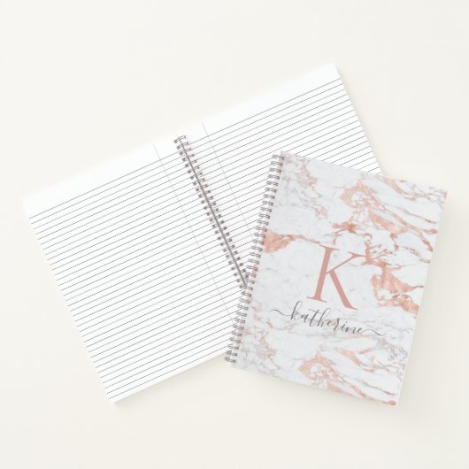 Elegant Roos Gold Foil marble Monogram Notitieboek (Binnen)