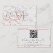 Elegant Roos Gold Foil marble Monogram QR Code Visitekaartje (Voorkant / Achterkant)