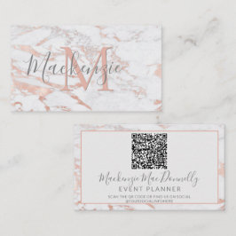 Elegant Roos Gold Foil marble Monogram QR Code Visitekaartje