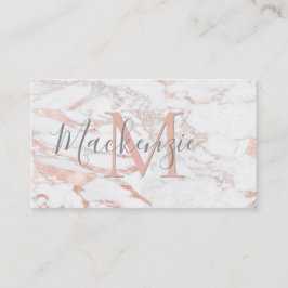 Elegant Roos Gold Foil marble Monogram QR Code Visitekaartje