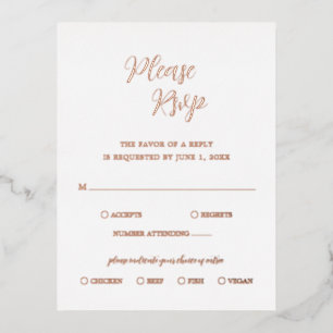 Elegant Roos Gold Foil Modern Wedding RSVP Kaart