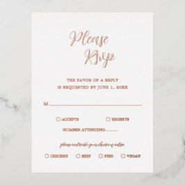 Elegant Roos Gold Foil Modern Wedding RSVP Kaart