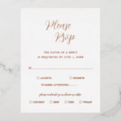 Elegant Roos Gold Foil Modern Wedding RSVP Kaart (Voorkant)