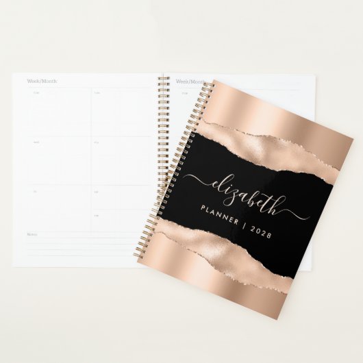 Elegant Roos Gold Foil monogrammen Black Planner (Display)