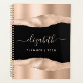 Elegant Roos Gold Foil monogrammen Black Planner (Voorkant)