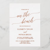 Elegant Roos Gold Foil op het strand bruiloft Folie Uitnodiging (Voorkant)