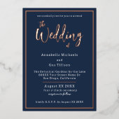 Elegant Roos Gold Foil op marineblauw huwelijk Folie Uitnodiging (Voorkant)