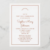 Elegant Roos Gold Foil Script Roze Eerste Communie Folie Uitnodiging (Voorkant)