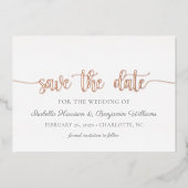 Elegant Roos Gold Foil sparen de datum aankondigin Folie Uitnodiging (Voorkant)