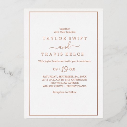 Elegant Roos Gold Foil Wedding Folie Uitnodiging (Voorkant)