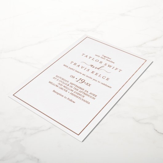 Elegant Roos Gold Foil Wedding Folie Uitnodiging (Gedraaid)