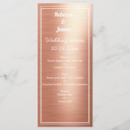 Elegant Roos Gold Foil Wedding Menu (Voorkant)