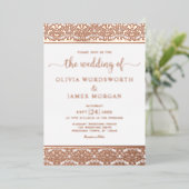 Elegant Roos Gold Foil White Damask Wedding Folie Uitnodiging (Staand Voorkant)