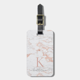 Elegant Roos Gold Foil | Witte marmer | Monogram Bagagelabel