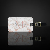 Elegant Roos Gold Foil | Witte marmer | Monogram Bagagelabel
