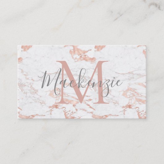 Elegant Roos Gold Foil | Witte marmer | Monogram Visitekaartje (Voorkant)