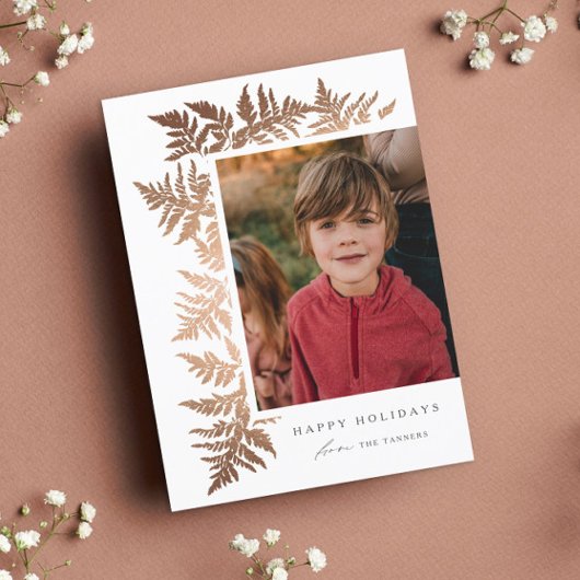 Elegant Roos Gold Garland Photo Holiday Kaart