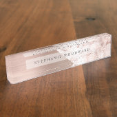 Elegant Roos Gold geborsteld metaal roze marmer Naambordje (Zijkant)