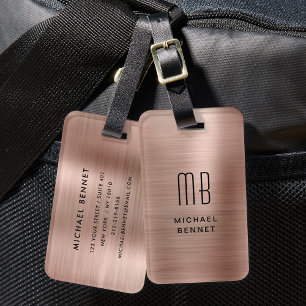 Elegant Roos Gold geborsteld metalen monogrammen Bagagelabel