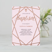 Elegant Roos Gold Geometric Blush Pink | Baptisme Folie Uitnodiging (Staand Voorkant)