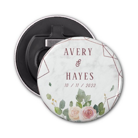 Elegant Roos Gold Geometric Wedding Button Flesopener (Voorkant)
