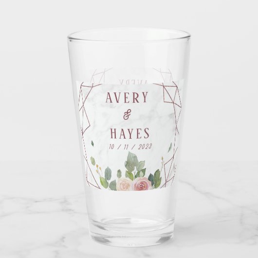 Elegant Roos Gold Geometric Wedding Glas (Achterkant)