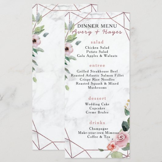 Elegant Roos Gold Geometric Wedding Menu (Voorkant / Achterkant)