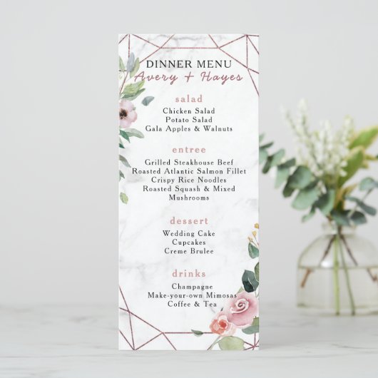 Elegant Roos Gold Geometric Wedding Menu (Staand voorkant)