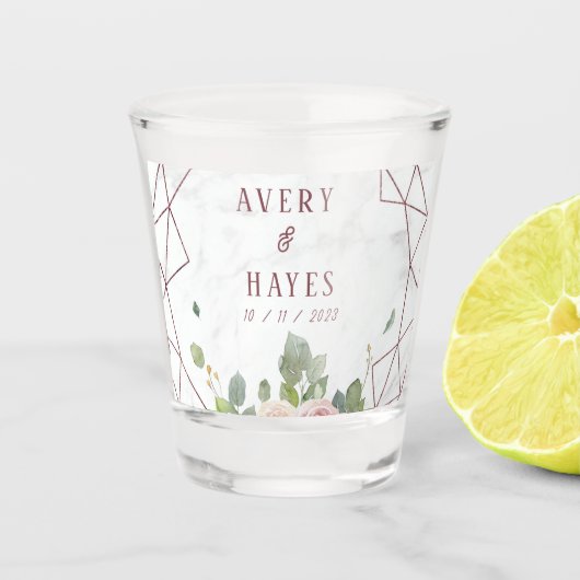 Elegant Roos Gold Geometric Wedding Shot Glas (Voorkant)