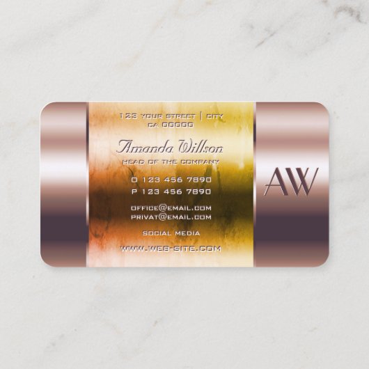 Elegant Roos Gold Glass kan Oranje vloeistoffen In Visitekaartje (Achterkant)