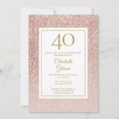 Elegant Roos Gold Glitter 40e verjaardag Kaart (Voorkant)