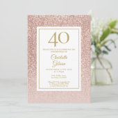 Elegant Roos Gold Glitter 40e verjaardag Kaart (Staand voorkant)