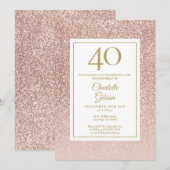 Elegant Roos Gold Glitter 40e verjaardag Kaart (Voorkant / Achterkant)