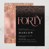 Elegant Roos Gold Glitter 40th Birthday Invite Aankondiging (Voorkant / Achterkant)