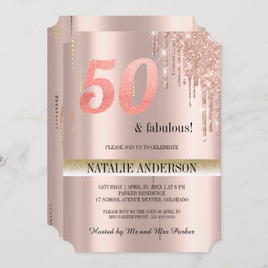 Elegant roos Gold Glitter 50e verjaardag in Kaart (Voorkant / Achterkant)