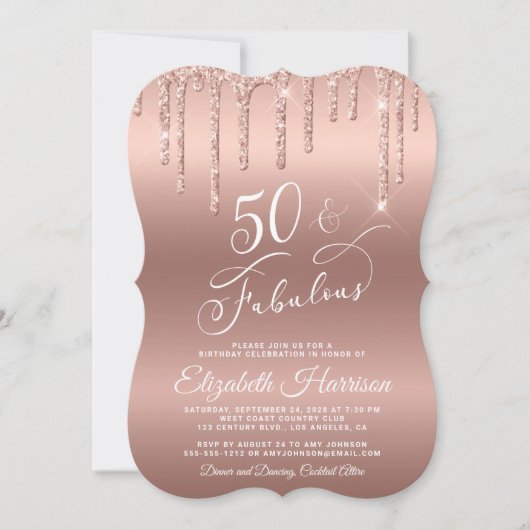 Elegant Roos Gold Glitter 50e verjaardag Kaart (Voorkant)