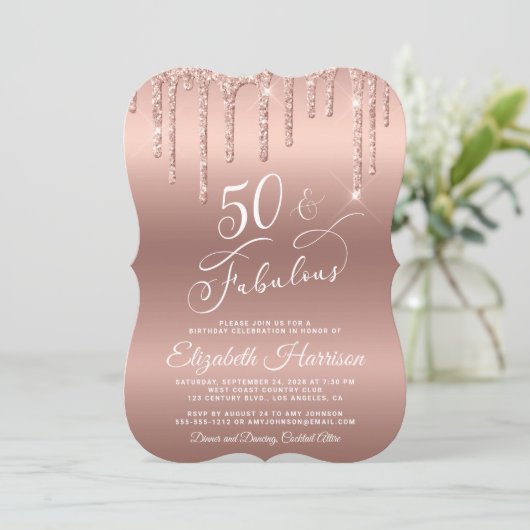 Elegant Roos Gold Glitter 50e verjaardag Kaart (Staand voorkant)